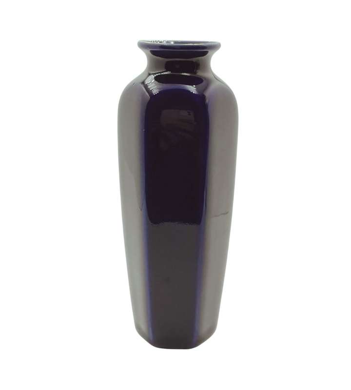 Oriental Porcelain Cobalt Blue Hexagon Mini Vase - Japanese Kutani Style - 15cm
