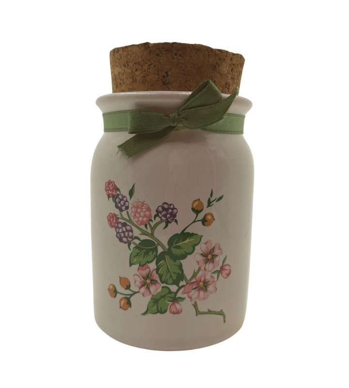 1970 Summer Strawberries Ceramic Jam Jar with Cork Lid - Farmhouse Décor - 13cm