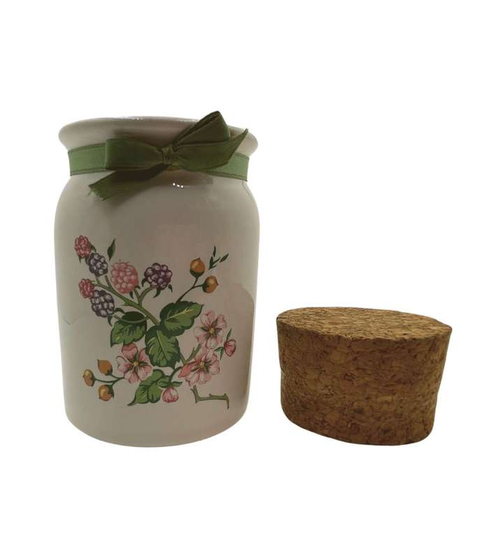 1970 Summer Strawberries Ceramic Jam Jar with Cork Lid - Farmhouse Décor - 13cm