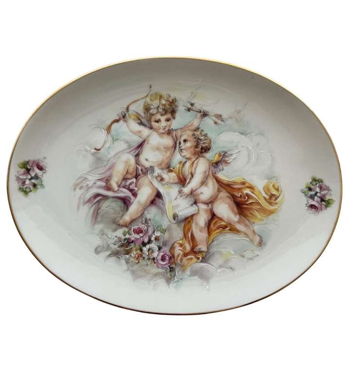 Jones & Middleton 1824 , Burslem England Limoges Style Angel Puti Cherub Wall Plate - 22cm x 17cm