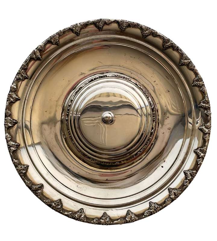 Reduced! Vintage Seranco E.P.C.U Silverplated Charger Plate with Dome Lid - Grape Leaf Design