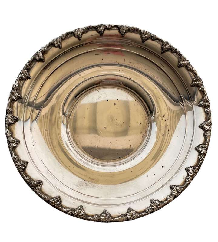 Reduced! Vintage Seranco E.P.C.U Silverplated Charger Plate with Dome Lid - Grape Leaf Design