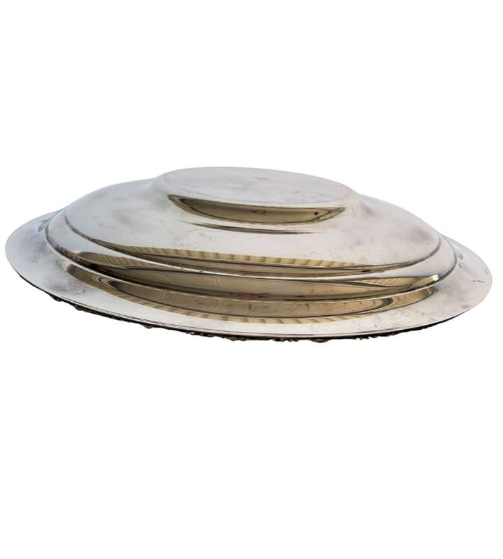 Reduced! Vintage Seranco E.P.C.U Silverplated Charger Plate with Dome Lid - Grape Leaf Design