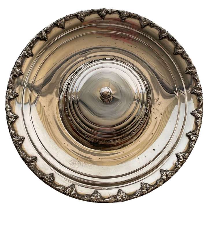 Reduced! Vintage Seranco E.P.C.U Silverplated Charger Plate with Dome Lid - Grape Leaf Design