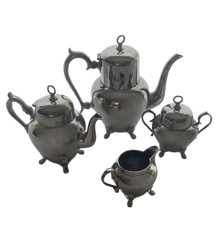 Very Rare Antique Royal Netherlands Metal Works Pewter Tea Set - J.N. Daalderop & Sons, Tiel Holland