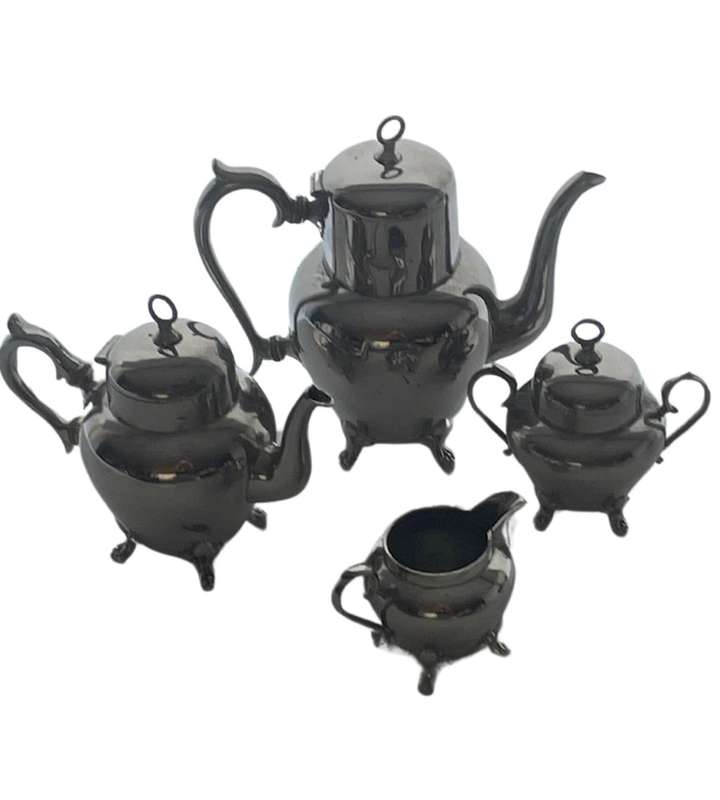 Very Rare Antique Royal Netherlands Metal Works Pewter Tea Set - J.N. Daalderop & Sons, Tiel Holland