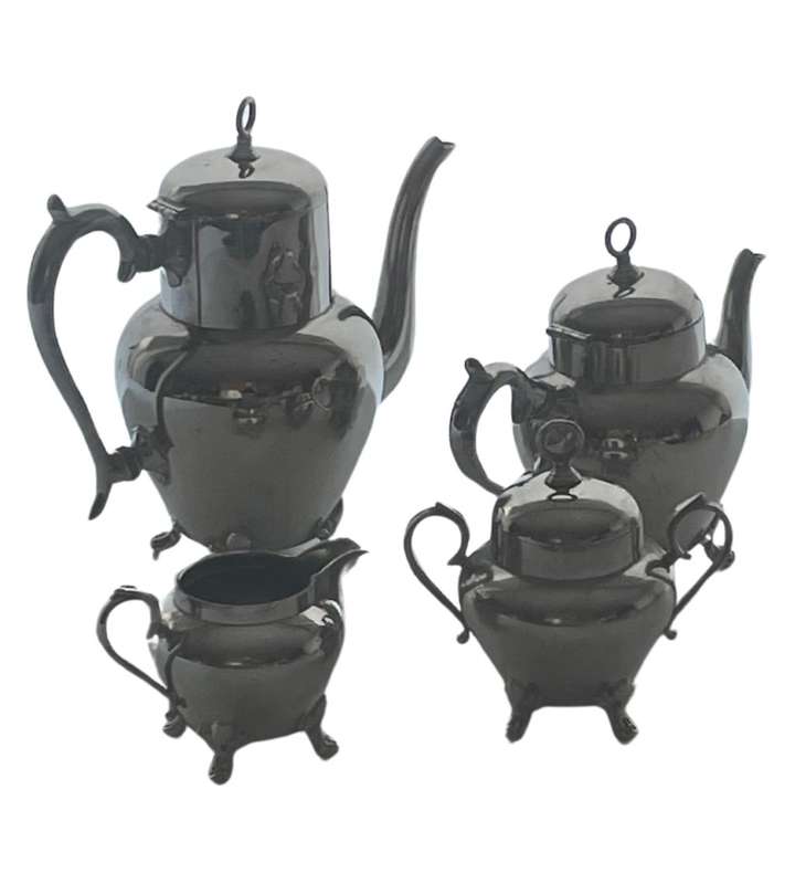 Very Rare Antique Royal Netherlands Metal Works Pewter Tea Set - J.N. Daalderop & Sons, Tiel Holland