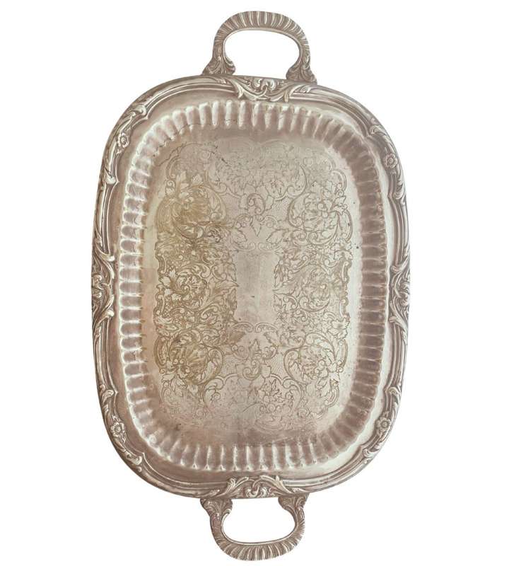 Vintage EMESS Silver Plated Serving Tray - Large, Footed, Ready for Restoration