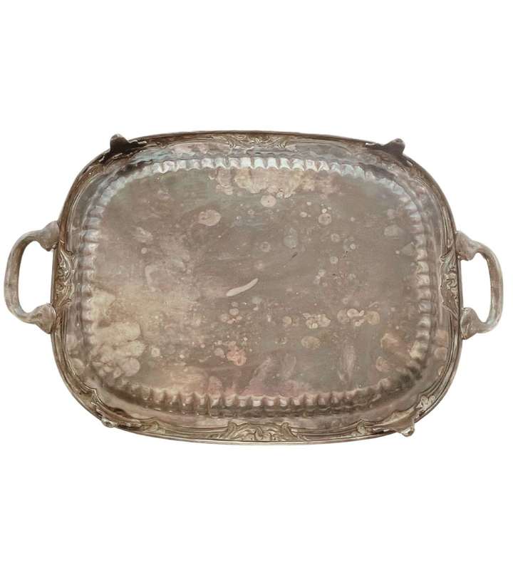 Vintage EMESS Silver Plated Serving Tray - Large, Footed, Ready for Restoration