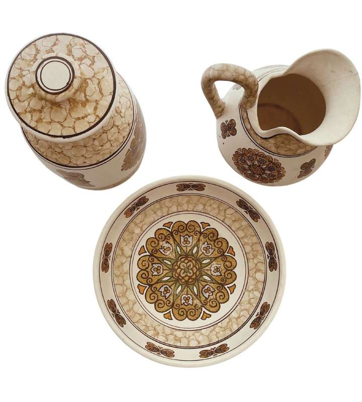Hand-Painted Majolica Ewer, Basin, and Holder Set - Romano 3 Piece Set