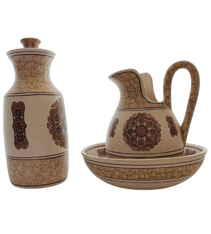 Hand-Painted Majolica Ewer, Basin, and Holder Set - Romano 3 Piece Set
