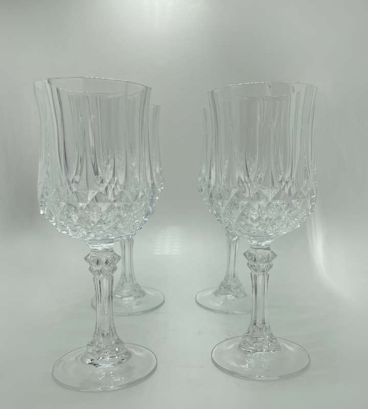 Reduced ! Vintage Set of 4 Crystal dArques Longchamp Durand Wine Glasses - 1980s Stemware Collection