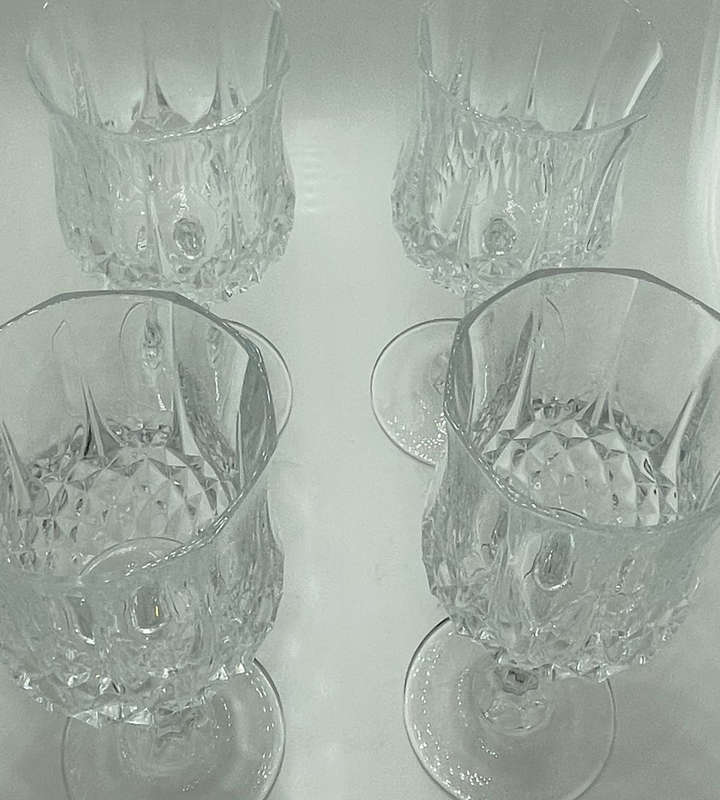 Reduced ! Vintage Set of 4 Crystal dArques Longchamp Durand Wine Glasses - 1980s Stemware Collection