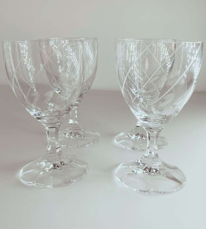 Rare 4-Piece Webb Corbett PIROUETTE Goblets Set + Bonus Goblet - Vintage Cut Crystal - Reduced
