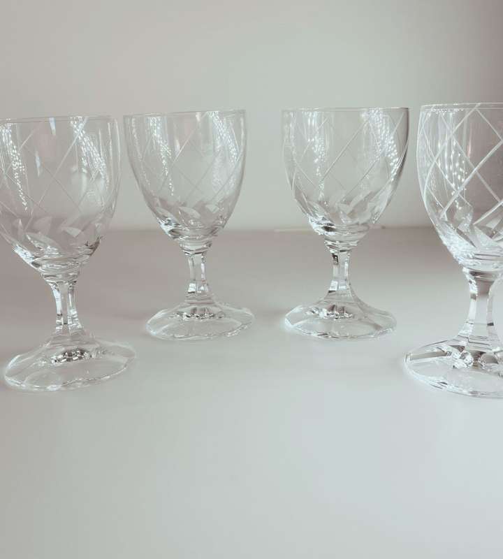 Rare 4-Piece Webb Corbett PIROUETTE Goblets Set + Bonus Goblet - Vintage Cut Crystal - Reduced