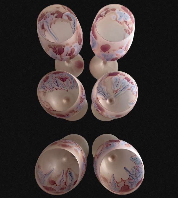 Exquisite 6-Piece Hand-Painted Hebron Frosted Pink Crystal Wine Set - Rare Holyland