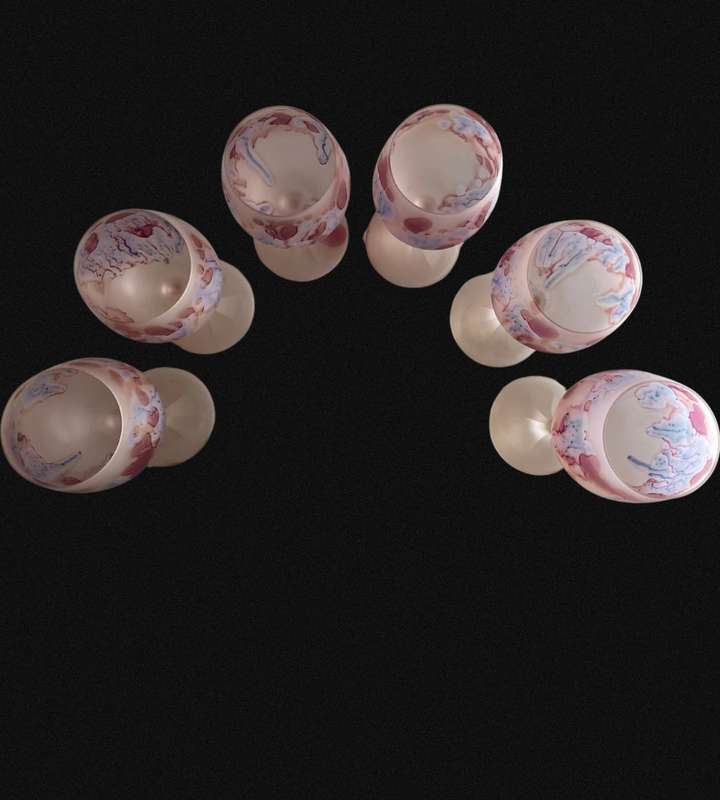 Exquisite 6-Piece Hand-Painted Hebron Frosted Pink Crystal Wine Set - Rare Holyland