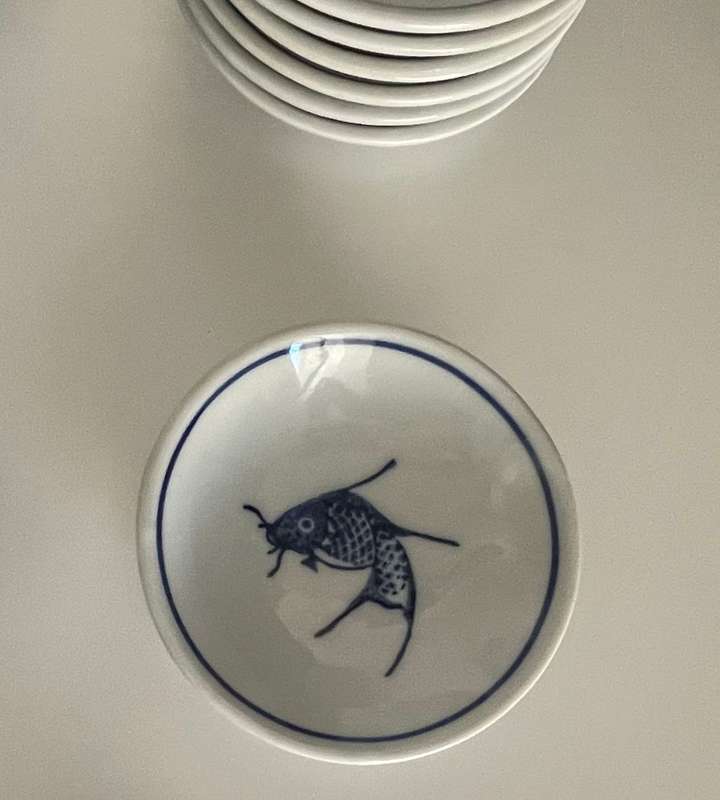 28-Piece Vintage Chinese Blue Koi Fish Dinnerware Set - Bowls, Plates, Spoons, Sauce Bowls, and Cups