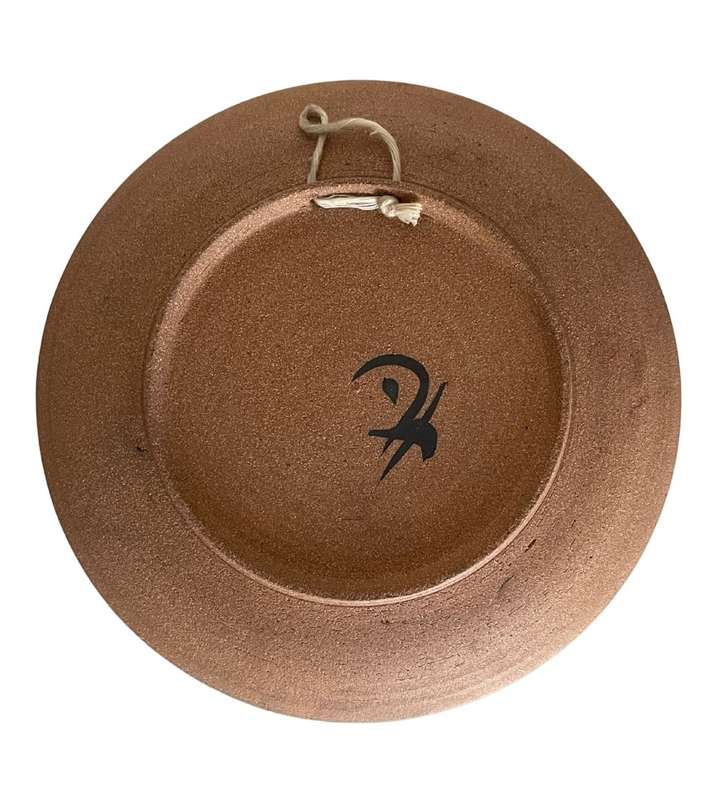 Hand-Decorated Stoneware Charger Wall Hanging Plate - Earthy Tones, 19.6cm Diameter- Signed
