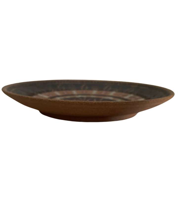 Hand-Decorated Stoneware Charger Wall Hanging Plate - Earthy Tones, 19.6cm Diameter- Signed