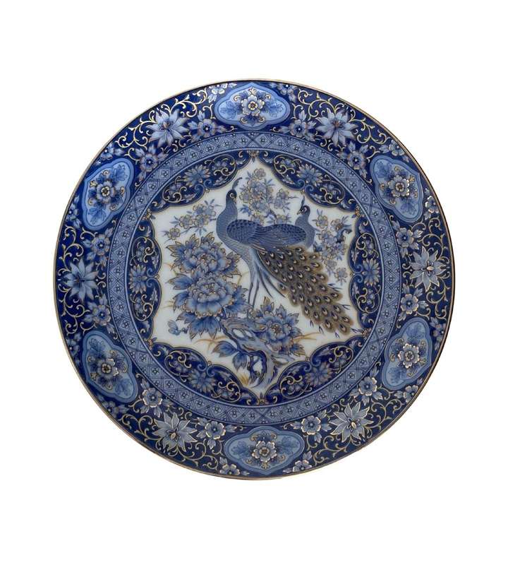 Vintage Japanese Imari Blue and Gold Peacock Display Plate - 16cm