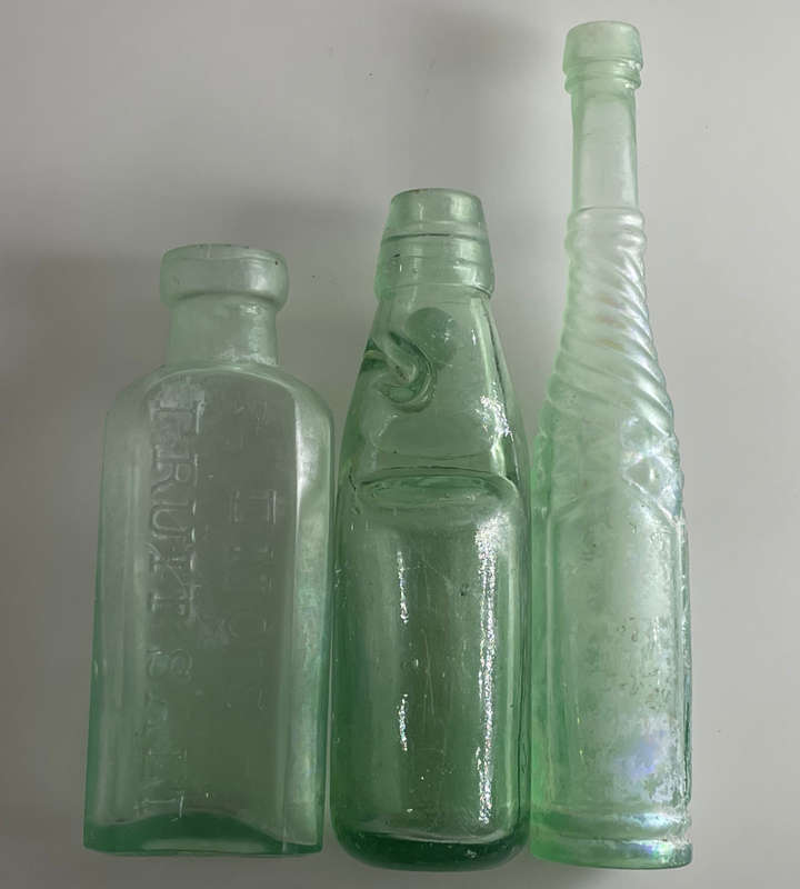 Rare Antique Bottle Collection with Aqua Glass Stoppers & Torpedo Bottle Stand - 12 Unique Bottles
