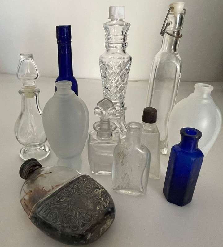 Reduced! Collection of 11 Antique and Vintage Glass Collector`s Bottles - Rare Bottles