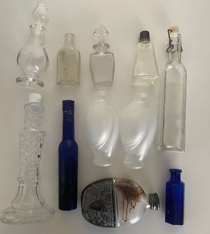 Reduced! Collection of 11 Antique and Vintage Glass Collector`s Bottles - Rare Bottles
