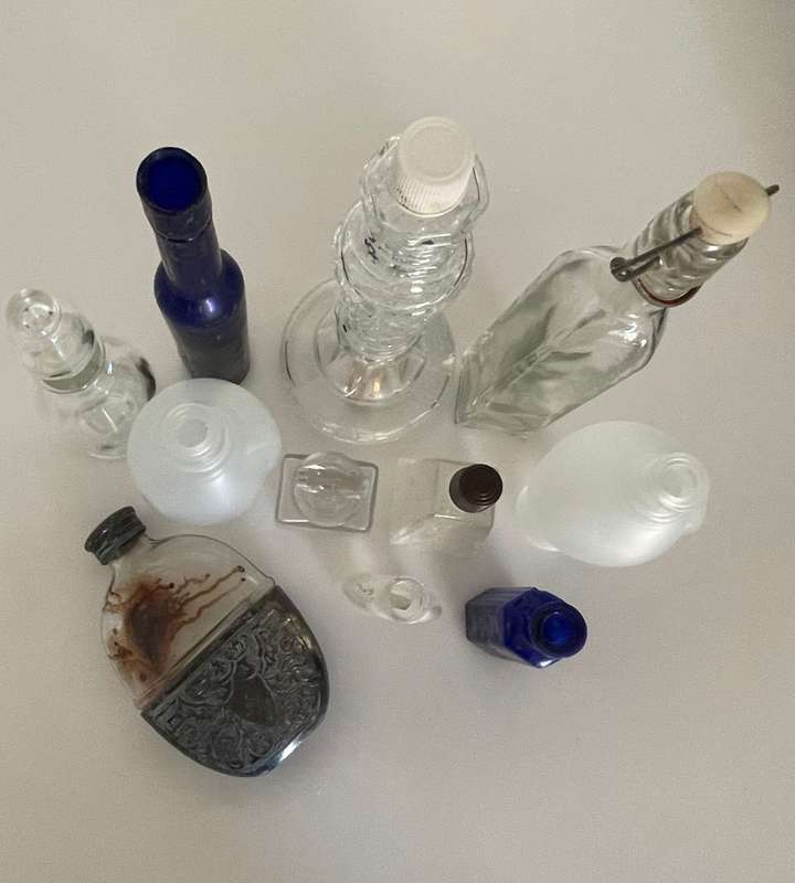 Reduced! Collection of 11 Antique and Vintage Glass Collector`s Bottles - Rare Bottles