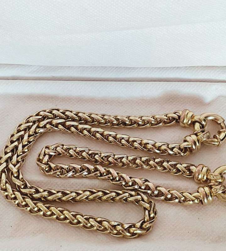 Vintage Solid Wheat Chain Necklace and Bracelet Set - Yellow Gold Plated
