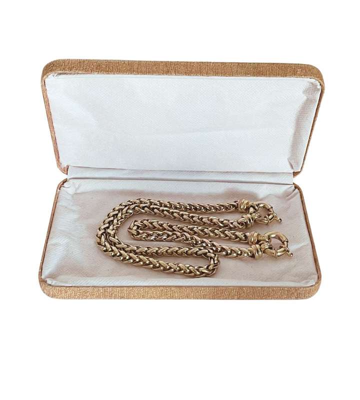 Vintage Solid Wheat Chain Necklace and Bracelet Set - Yellow Gold Plated