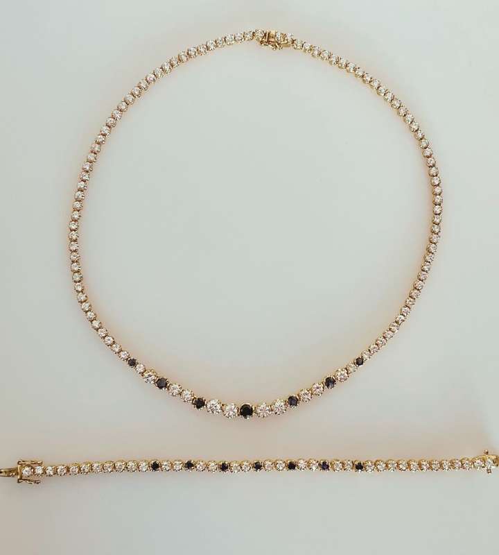 Reduced! Vintage 925 Sterling Silver Sapphire & Diamond Cut CZ Tennis Bracelet and Choker Necklace