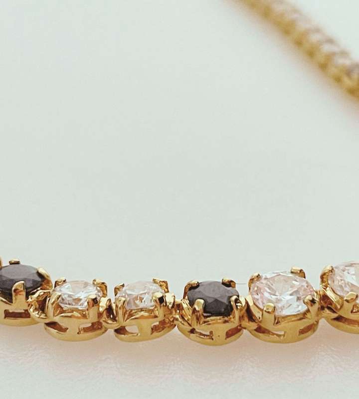 Reduced! Vintage 925 Sterling Silver Sapphire & Diamond Cut CZ Tennis Bracelet and Choker Necklace