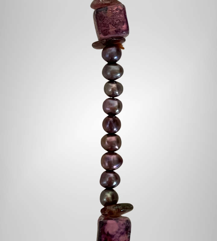 Genuine  Baroque Seed Pearl Choker Necklace with Amethyst Quartz and Enamelled Glass Beads