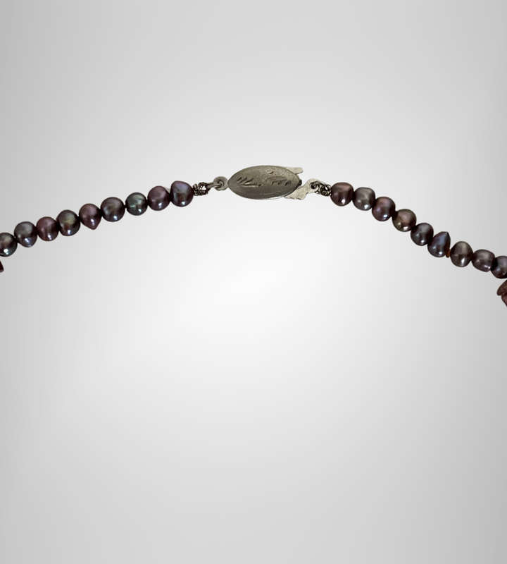 Genuine  Baroque Seed Pearl Choker Necklace with Amethyst Quartz and Enamelled Glass Beads