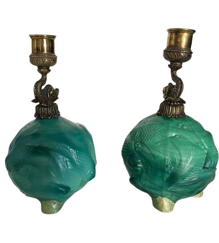 Unique Oriental Candle Holders Crafted from Antique Heinrich Hoffmann Perfume Bottles