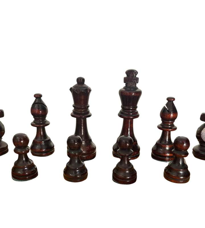 Vintage Folding Wooden Travel Chess Set with Brass Handles  Hand-Carved Detail