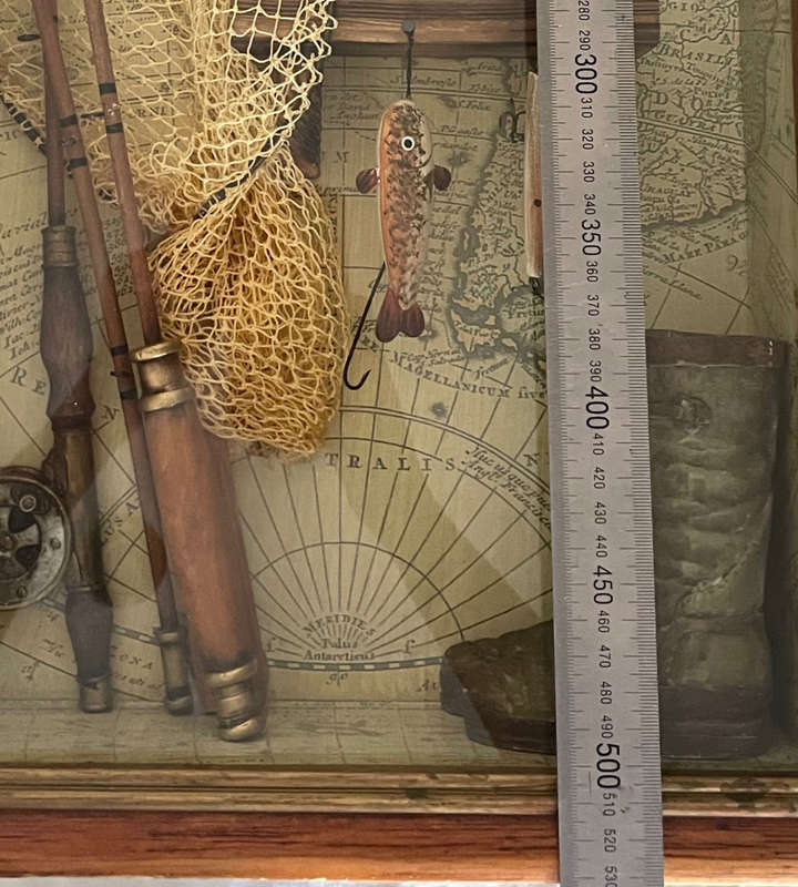 Vintage Fishing Shadow Box Diorama with Nautical Theme - Wall Décor - 53cm