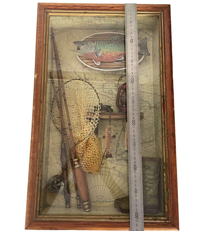 Vintage Fishing Shadow Box Diorama with Nautical Theme - Wall Décor - 53cm