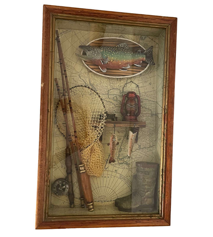 Vintage Fishing Shadow Box Diorama with Nautical Theme - Wall Décor - 53cm