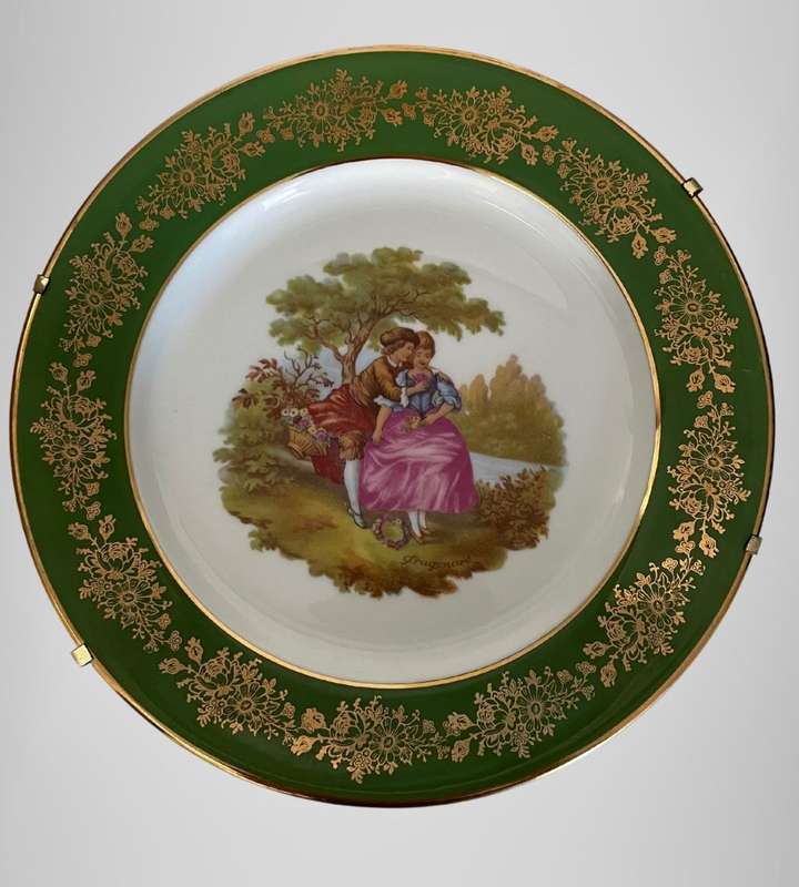 Vintage French Porcelain Limoges Plate with Fragonard Courting Couple Scene - 214mm, Made in France