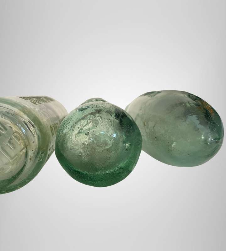 Antique Aqua Glass Bottles Collection with Rare Black Glass Bottle Stand - MB Foster & Sons, Ross S