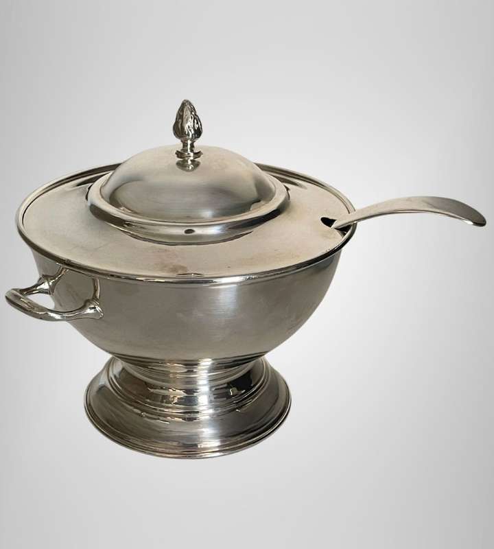 Large 24cm Seranco Silver Plate Soup Tureen & Ladle with Lid - Exquisite