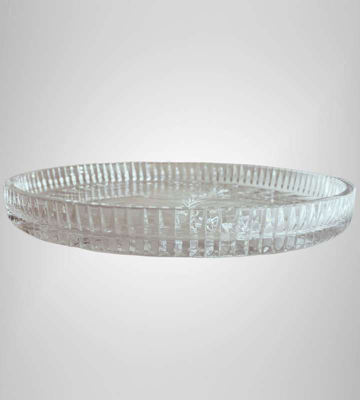 Round Crystal Tray with Gorgeous Floral Design - 22cm Diameter