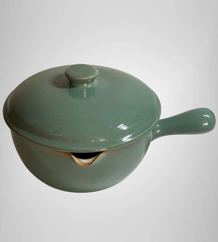 Vintage Denby Stoneware Dark Jade Green 3PT Covered Casserole Dish with Lid and Handle - 1950-1970s