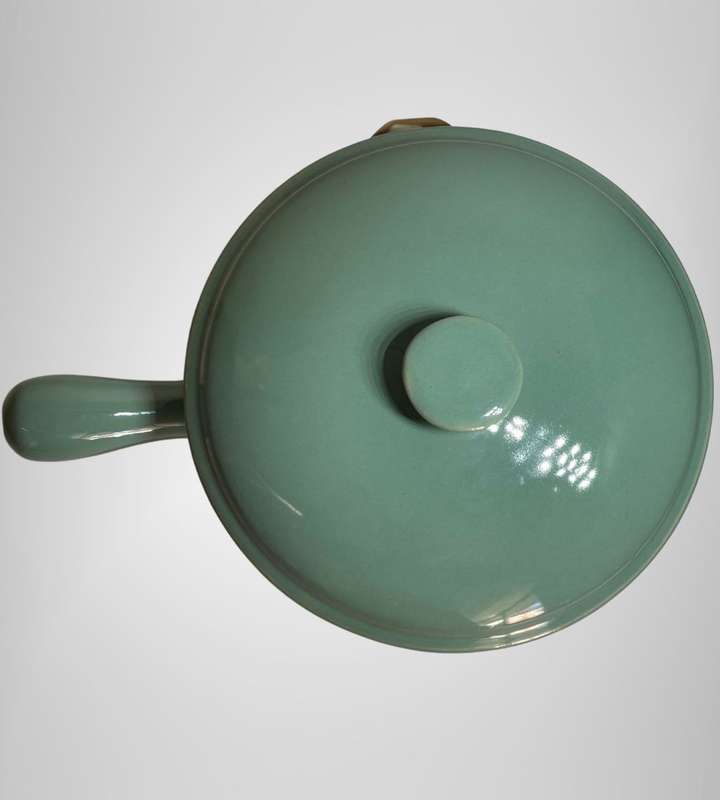 Vintage Denby Stoneware Dark Jade Green 3PT Covered Casserole Dish with Lid and Handle - 1950-1970s
