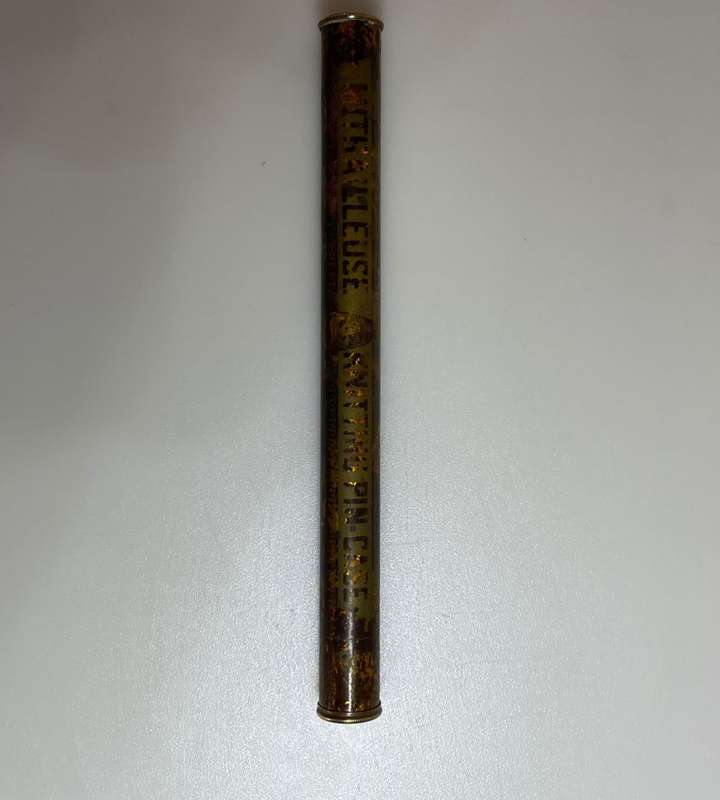 Reduced! Antique Brass Mitrailleuse Knitting Pin Case by Jahncke Patent London - Complete with 16