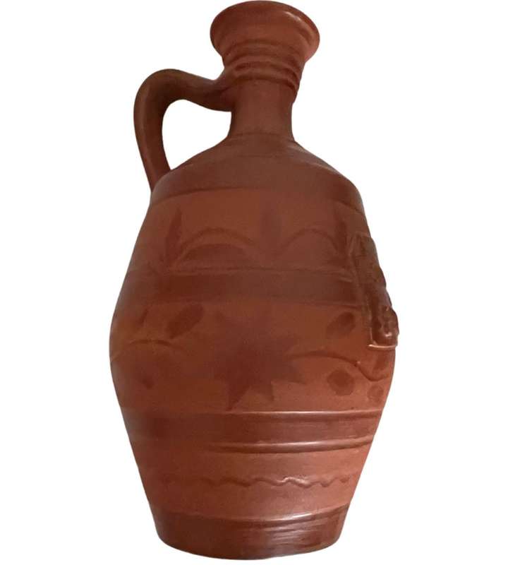3-Piece Red Pottery Collection: Unglazed Holder, Portuguese Olive Oil Pitcher