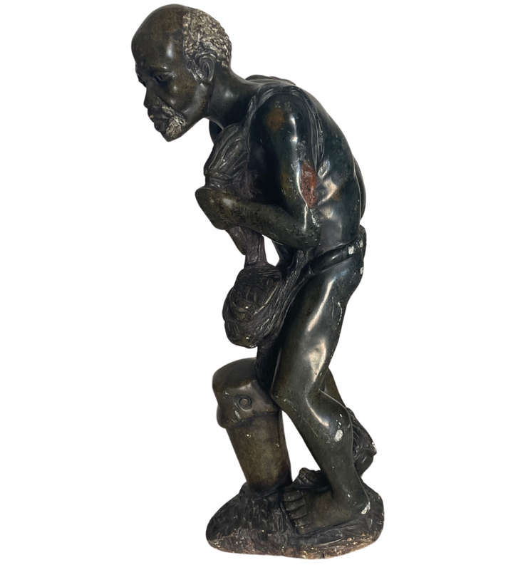 Exquisite 6kg Zimbabwean Soapstone Sculpture of an Old Man with Musical Instrument and Pipe