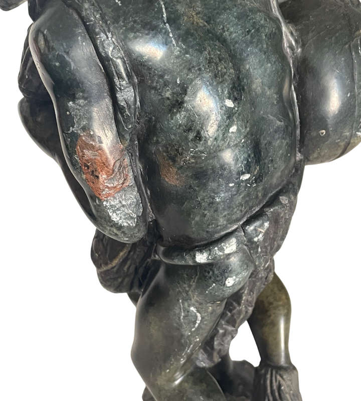 Exquisite 6kg Zimbabwean Soapstone Sculpture of an Old Man with Musical Instrument and Pipe